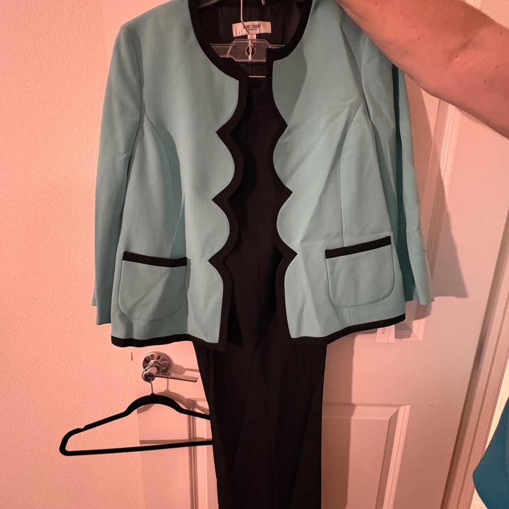 Dressbarn Aqua and Black Suit (Blazer and Pants)